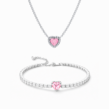 Set bijuterii Colier si Bratara Pink Heart
