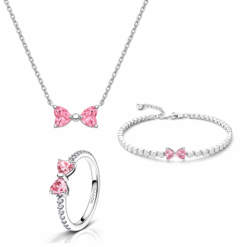 Set bijuterii Inel,Bratara si Colier Pink Bow - 48