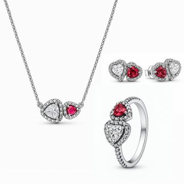 Set bijuterii Inel,Cercei si Colier Dublu Heart - 48