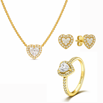 Set bijuterii Inel,Cercei si Colier Gold White Heart - 48