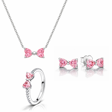 Set bijuterii Inel,Cercei si Colier Pink Bow - 48