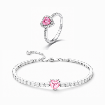 Set bijuterii Inel si Bratara Pink Heart - 48