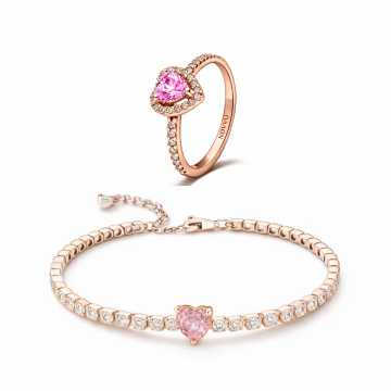 Set bijuterii Inel si Bratara Rose Pink Heart - 48