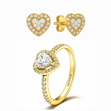 Set bijuterii Inel si Cercei Gold White Heart - 48