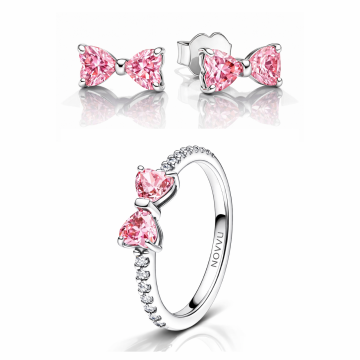 Set bijuterii Inel si Cercei Pink Bow - 48