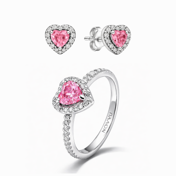 Set bijuterii Inel si Cercei Pink Heart - 48