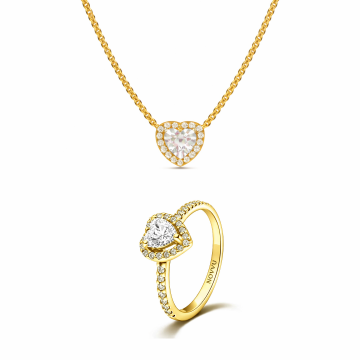 Set bijuterii Inel si Colier Gold White Heart - 48