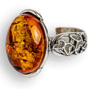 Talismanul linistii ,   Inel vintage cu chihlimbar si detalii din argint 925