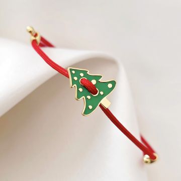 Brățara Bradulet colorat - Șnur rosu Gros - Argint 925 placat cu Aur Galben 18K