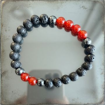 Bratara barbati lava stones, carneol, hematit 8 mm