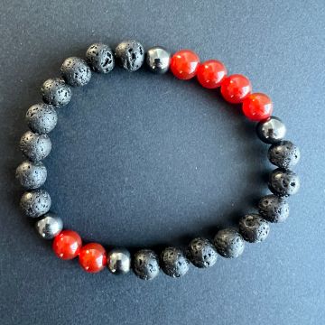 Bratara barbati lava stones, carneol, hematit 8 mm