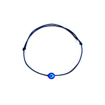 Bratara cu ochi de deochi plat, adult, Wild bracelets, reglabila din snur negru de matase