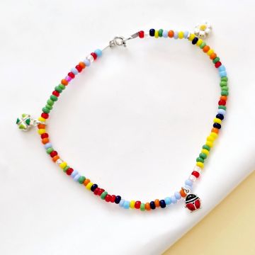 Bratara de picior – 3 Charmuri colorate din Argint 925 - Model cu bilute multicolore