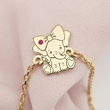 Bratara elefantel - cu Piatra pretioasa - Argint 925 placat cu Aur Galben 18K - Cu lantisor fata/baiat