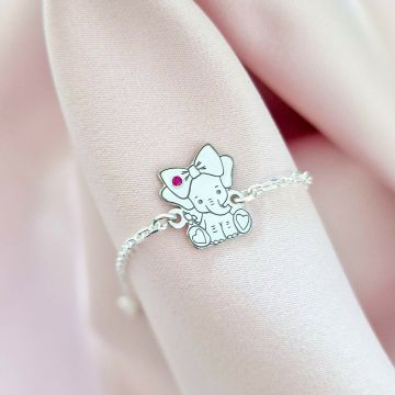 Bratara elefantel - cu Piatra pretioasa - Argint 925 Rodiat - Cu lantisor fata/baiat