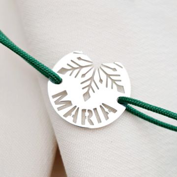 Bratara festiva - Disc cu fulg si nume decupat - Argint 925 - Snur reglabil