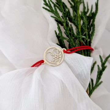 Bratara festiva - Disc cu inima si fulg luminos - Aur Galben 9K - Snur reglabil