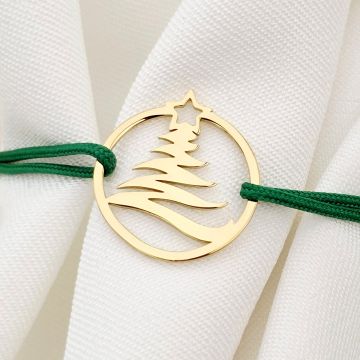 Bratara festiva - Disc si bradut decupat - Argint 925 placat cu Aur Galben 18K - Snur reglabil