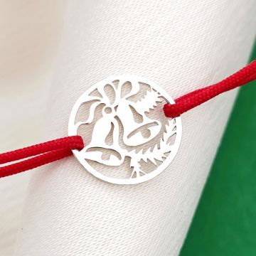 Bratara festiva - Disc si clopotel decupat - Argint 925 - Snur reglabil