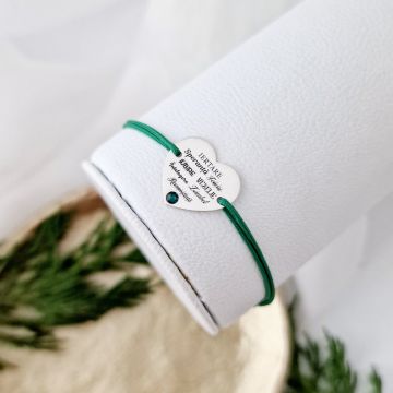 Bratara festiva - Măreția Cuvintelor - Inima gravata si cristal Swarovski - Argint 925 - Snur reglabil