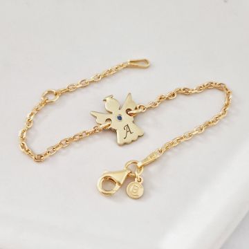 Bratara ingeras - personalizat cu initiala si Piatra pretioasa - Argint 925 placat cu Aur Galben 18K - Cu lantisor fata/baiat