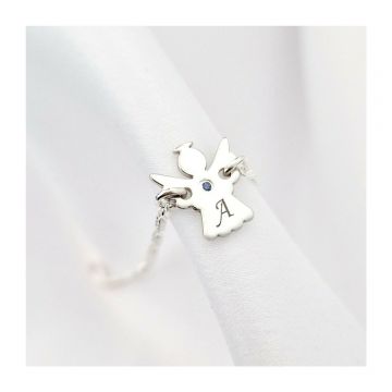 Bratara ingeras - personalizat cu initiala si Piatra pretioasa - Argint 925 Rodiat - Cu lantisor fata/baiat