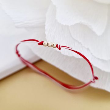 Bratara Martisor - 3 Bilute din Aur 9K - Snur combinat rosu&alb