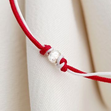 Bratara Martisor - Biluta din Argint 925 - Snur combinat rosu&alb