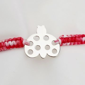 Bratara Martisor - Simbol buburuza din Argint 925 - Snur impletit rosu&alb