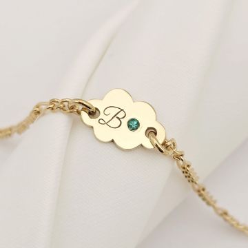 Bratara norisor - persoalizata cu initiala si Piatra pretioasa - Argint 925 placat cu Aur Galben 18K - Cu lantisor fata/baiat