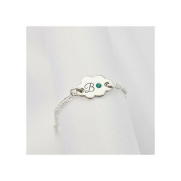 Bratara norisor - persoalizata cu initiala si Piatra pretioasa - Argint 925 Rodiat - Cu lantisor fata/baiat
