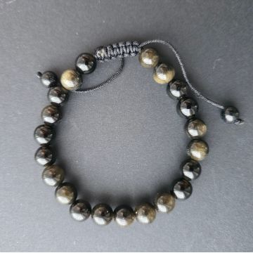 Bratara obsidian auriu 8 mm snur reglabil