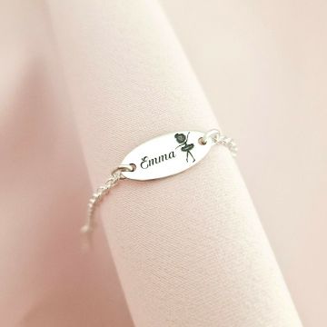 Bratara oval simbol balerina - Nume personalizat - Argint 925 - Cu lantisor fata/baiat