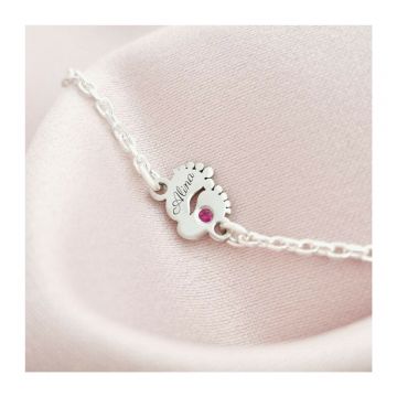 Bratara picioruse - personalizate cu nume si Piatra pretioasa - Argint 925 Rodiat - Cu lantisor fata/baiat