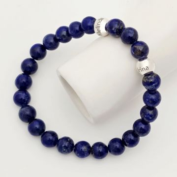 Bratara pietre semipretioase Lapis lazuli de 8 mm - Bilute din Argint 925 - Snur elastic