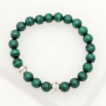 Bratara pietre semipretioase Malachit de 8 mm - Bilute din Argint 925 - Snur elastic