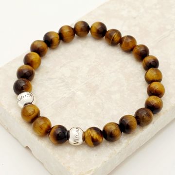 Bratara pietre semipretioase Ochi de tigru de 8 mm - Bilute din Argint 925 - Snur elastic