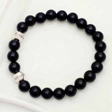 Bratara pietre semipretioase Onix lucios de 8 mm - Bilute din Argint 925 - Snur elastic