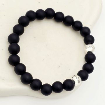 Bratara pietre semipretioase Onix mat de 8 mm - Bilute din Argint 925 - Snur elastic