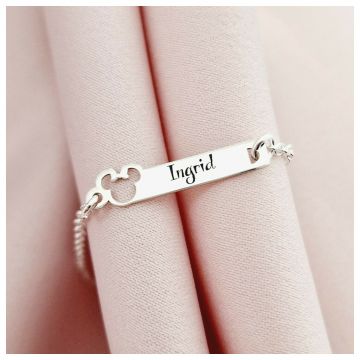 Bratara placuta - Forma soricel cu fundita gravat cu nume personalizat - Argint 925 - Cu lantisor fata/baiat