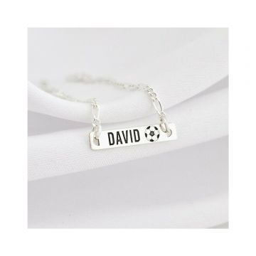 Bratara placuta si minge de fotbal - nume personalizat - Argint 925 - Cu lantisor fata/baiat