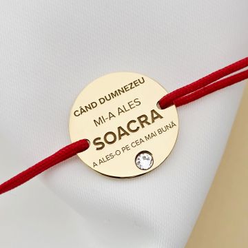 Bratara Soacra - Aleasa de Dumnezeu - Argint 925 placat cu Aur Galben 18K si Cristal Swarovski - Snur reglabil