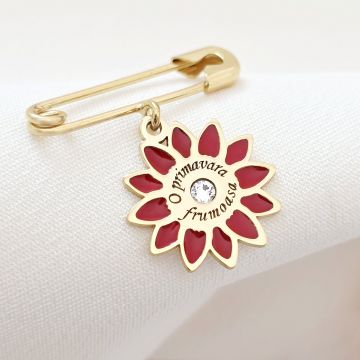 Brosa Ac de siguranta - Floare de Primavara – Argint 925 placat cu Aur Galben 18K - Cristal Swarovski