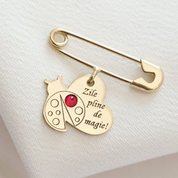 Brosa Ac de siguranta - Magie de Mamaruta – Argint 925 placat cu Aur Galben 18K - Cristal Swarovski