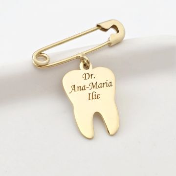 Brosa Ac de siguranta - Pandantiv Dinte – Argint 925 placat cu Aur Galben 18K