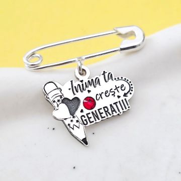 Brosa Ac de siguranta - Pandantiv Educatoare/Invatatoare – Argint 925 - Cristal Swarovski