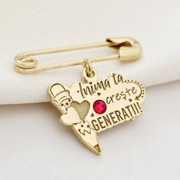 Brosa Ac de siguranta - Pandantiv Educatoare/Invatatoare – Argint 925 placat cu Aur Galben 18K - Cristal Swarovski