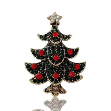 Brosa Bradulet cu globuri rosii Auriu