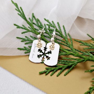 Cercei festivi - Urma de Fulg - Placuta din Argint 925 si Fulg din Argint 925 placat cu Aur Galben 18K - Inchizatoare surub