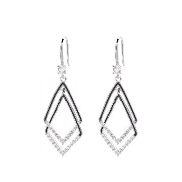 Cercei lungi de argint 925, JW1850, model cu pietre negru, placati cu rodiu